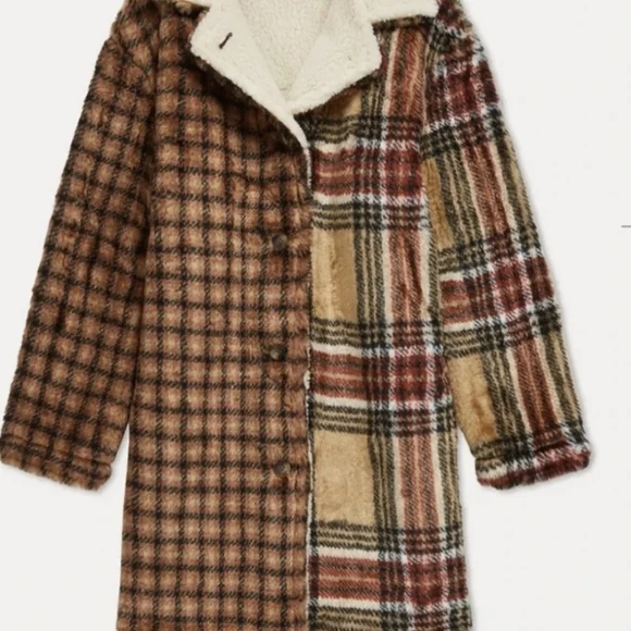 Something Navy Faux Fur Plaid Teddy Trucker Coat - Picture 2 of 12